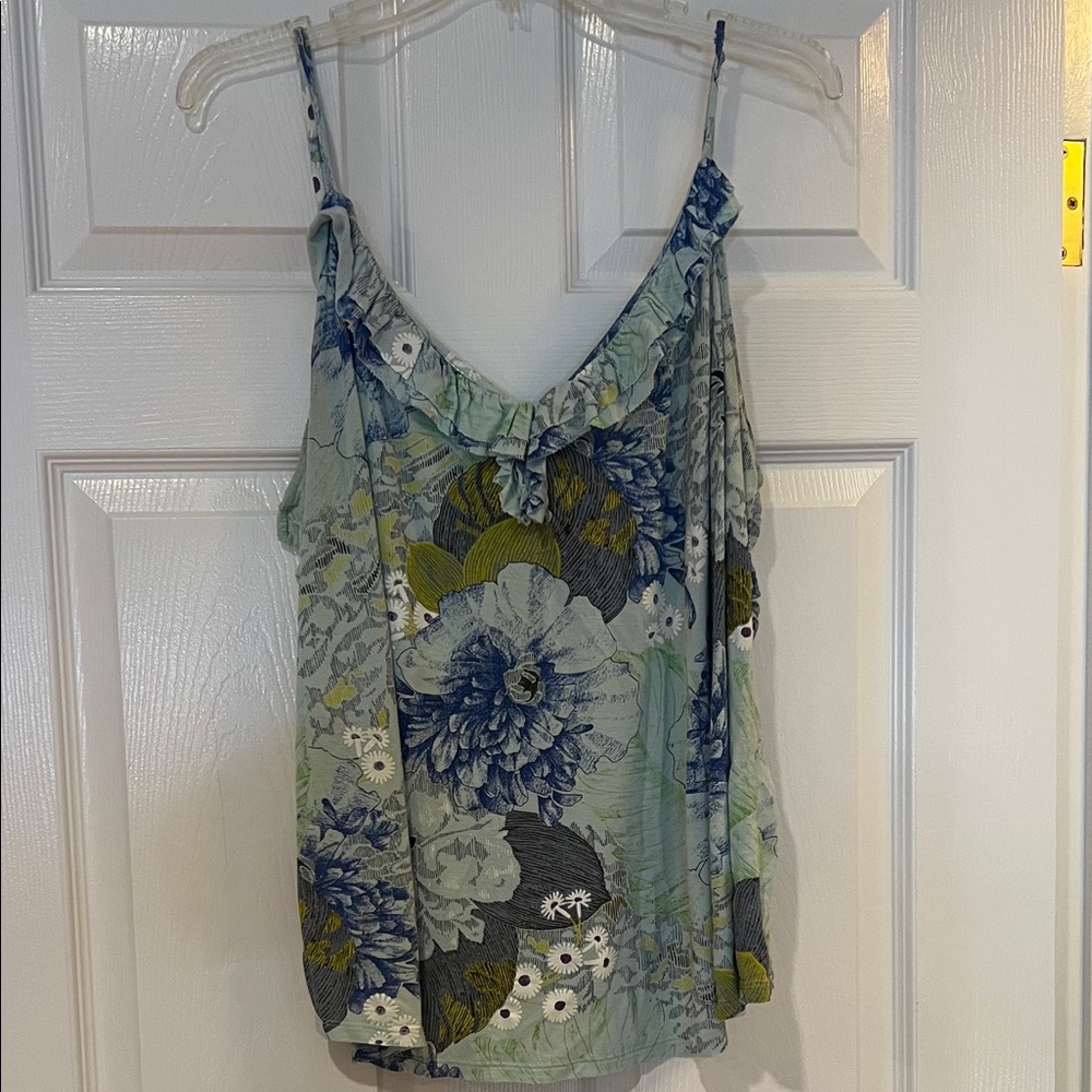 Old Navy Blue and Green Floral Top